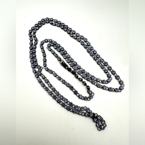 50” purple bezel set rhinestones with black stainless steel metal necklace! - Picture 1 of 12
